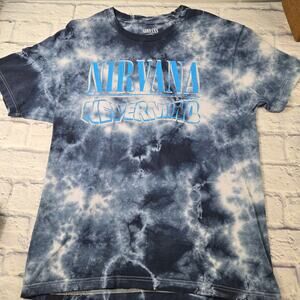 Nirvana Nevermind T-shirt Blue Tie Dye Graphic Band Tee  size Large